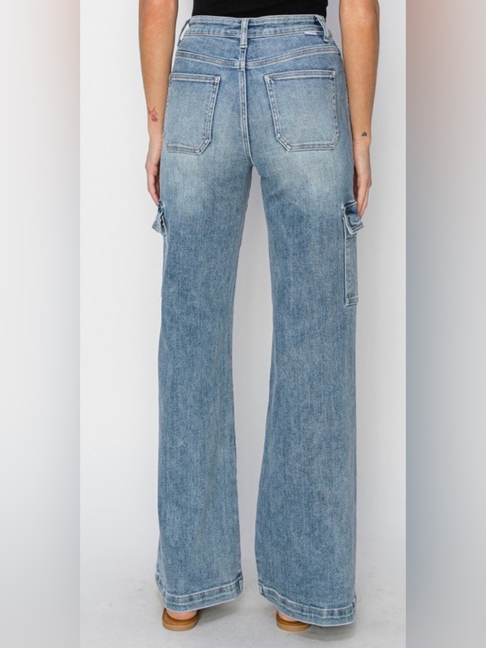 ❤️ 835. Risen Medium Blue Wide-Leg Cargo Jeans with Drawstring Waist NWT - Picture 2 of 2